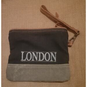 Chloe & Lex London Travel Ticket Wristlet or Make Up Bag Denim Leather Strap GC